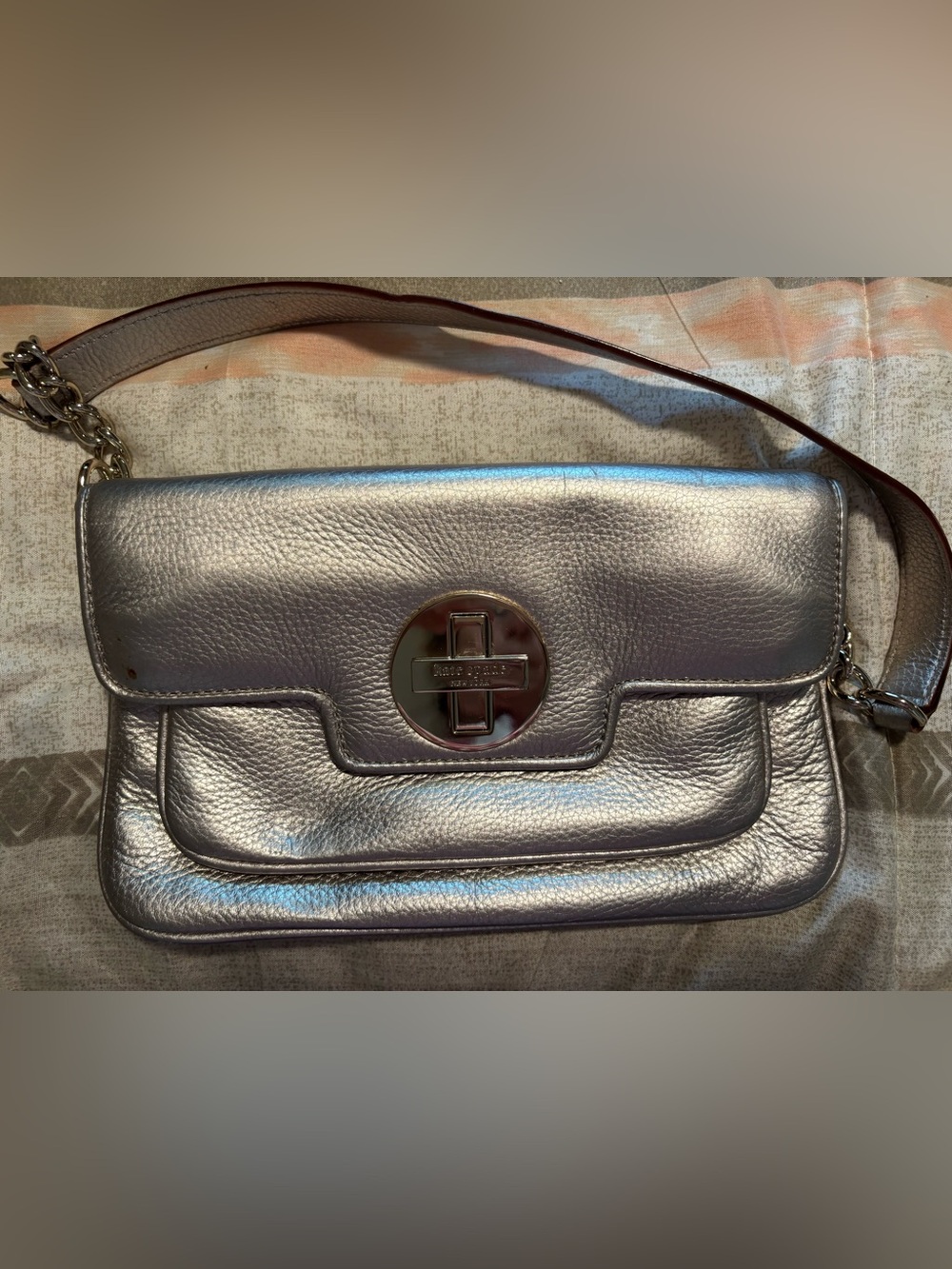 Kate Spade Metallic Silver Leather Crossbody Purse